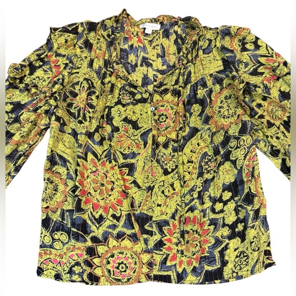 Jennifer & Grace Floral Printed Blouse Yoked Pintucked Tie Detail Size Medium - Picture 3 of 9